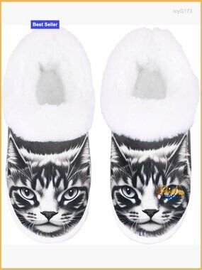 Fuzzy Cat Slippers with Non-Slip Sole, Memory Foam, Machine Washable